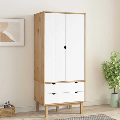 vidaXL Wardrobe "OTTA" Brown and White 76,5x53x172 cm Solid Wood Pine 1