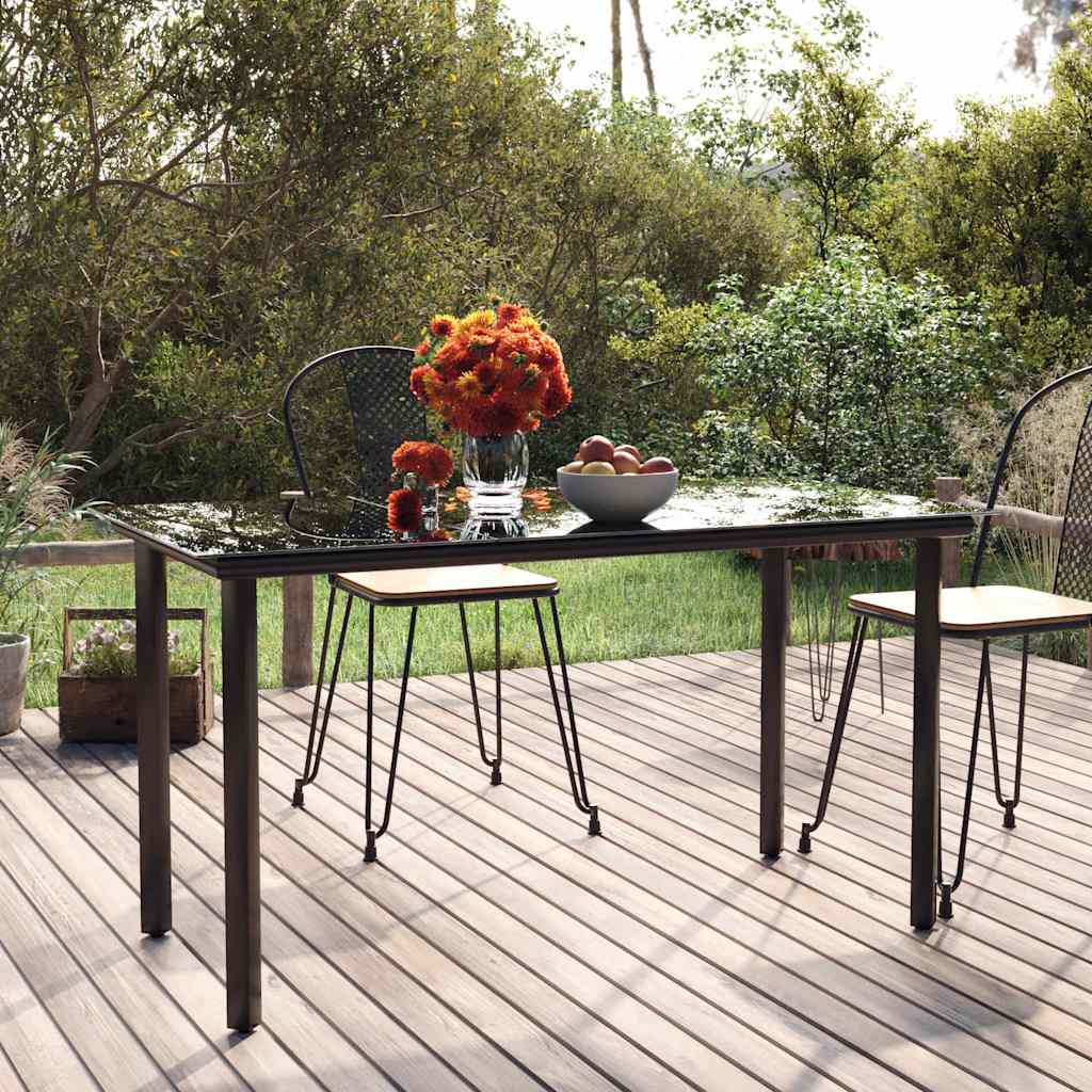 vidaXL Garden Dining Table Black 200x100x74cm Steel and Tempered Glass 1