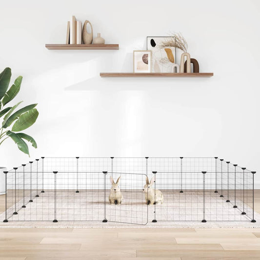 8-Panel Pet Cage Black 70x70x35 cm Steel 4.3 cm 4.3 cm 20-panel with door