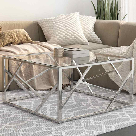 Coffee Table Stainless Steel and Tempered Silver Glass