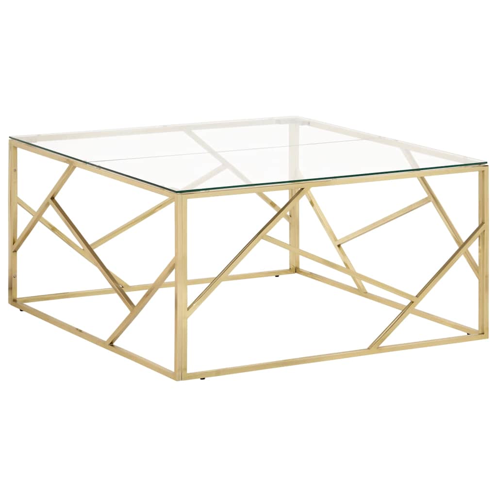 vidaXL Coffee Table Gold Stainless Steel and Tempered Glass 1