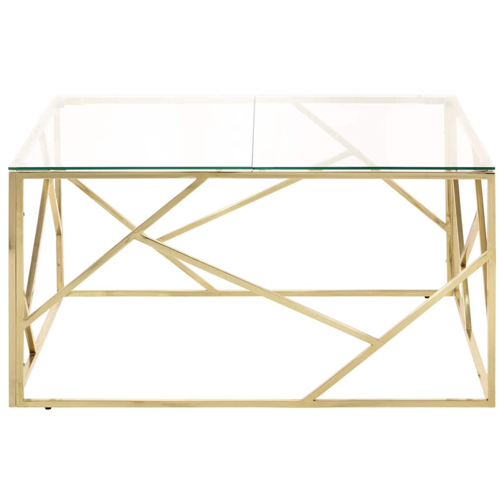 vidaXL Coffee Table Gold Stainless Steel and Tempered Glass 2