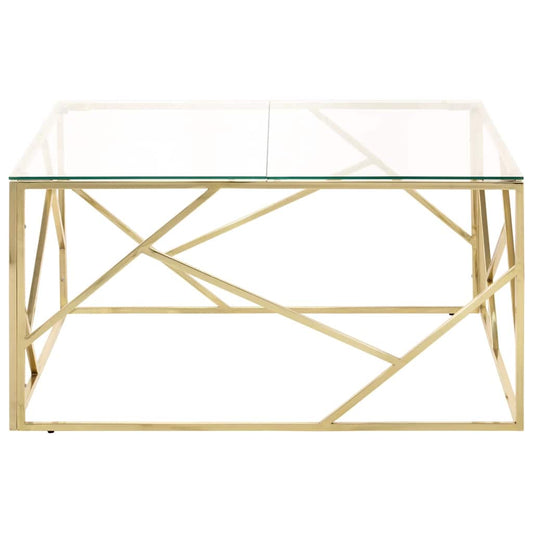vidaXL Coffee Table Gold Stainless Steel and Tempered Glass 2