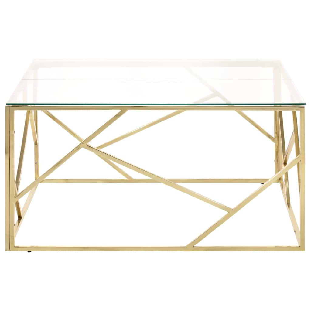 vidaXL Coffee Table Gold Stainless Steel and Tempered Glass 3