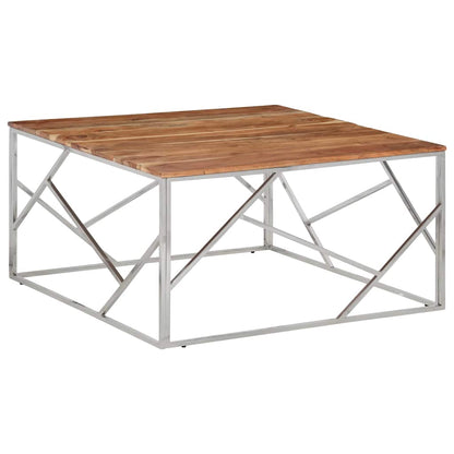 Coffee Table Stainless Steel and Tempered Silver and light brown Wood