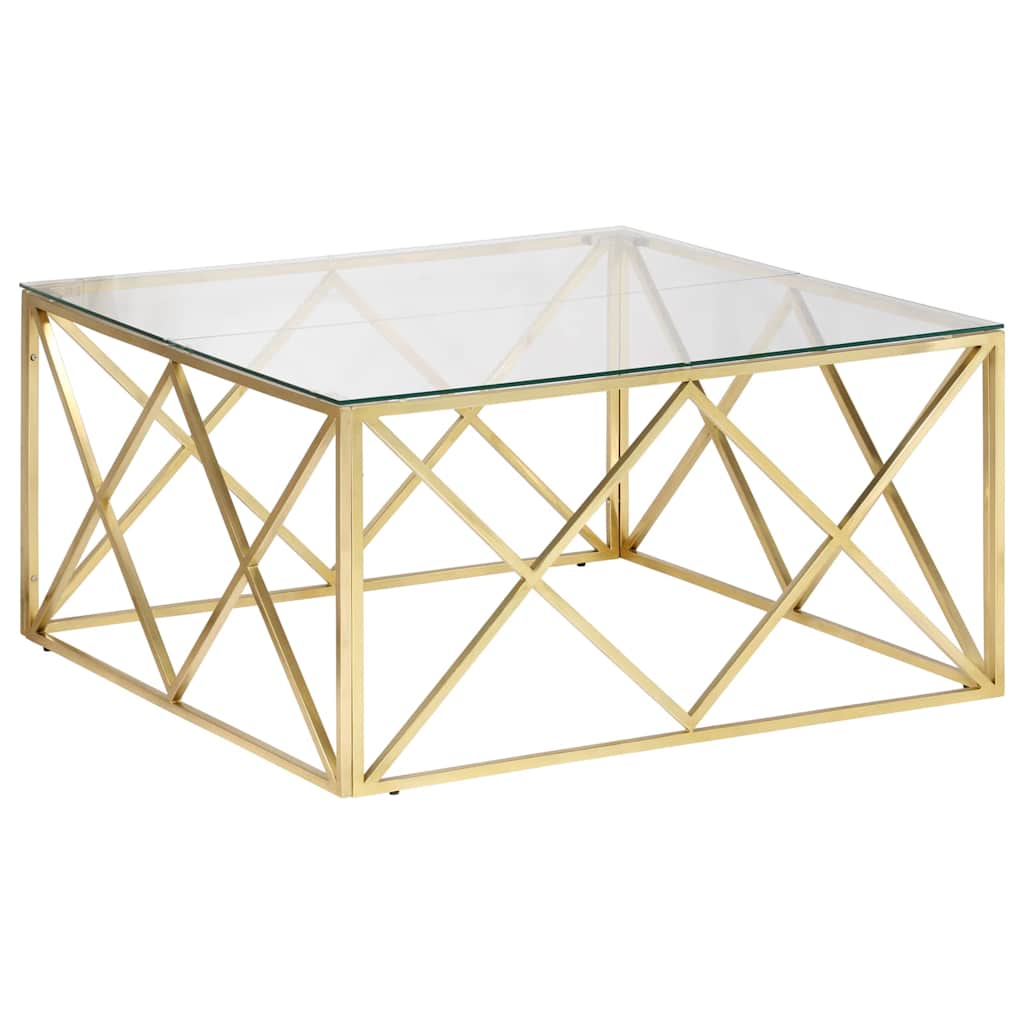 vidaXL Coffee Table Gold Stainless Steel and Tempered Glass 2