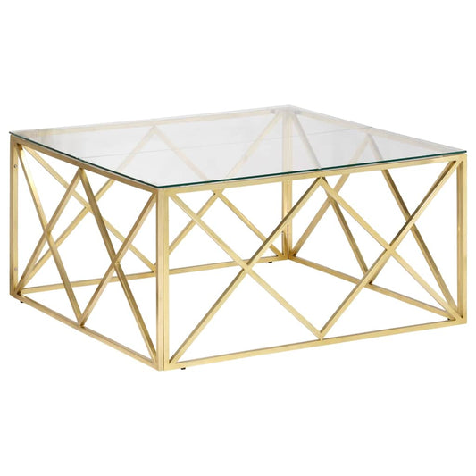 vidaXL Coffee Table Gold Stainless Steel and Tempered Glass 2