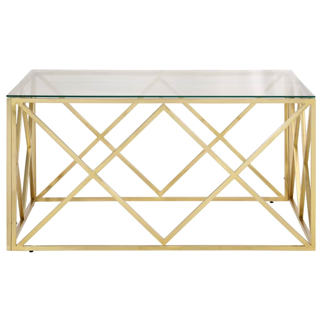 vidaXL Coffee Table Gold Stainless Steel and Tempered Glass 3