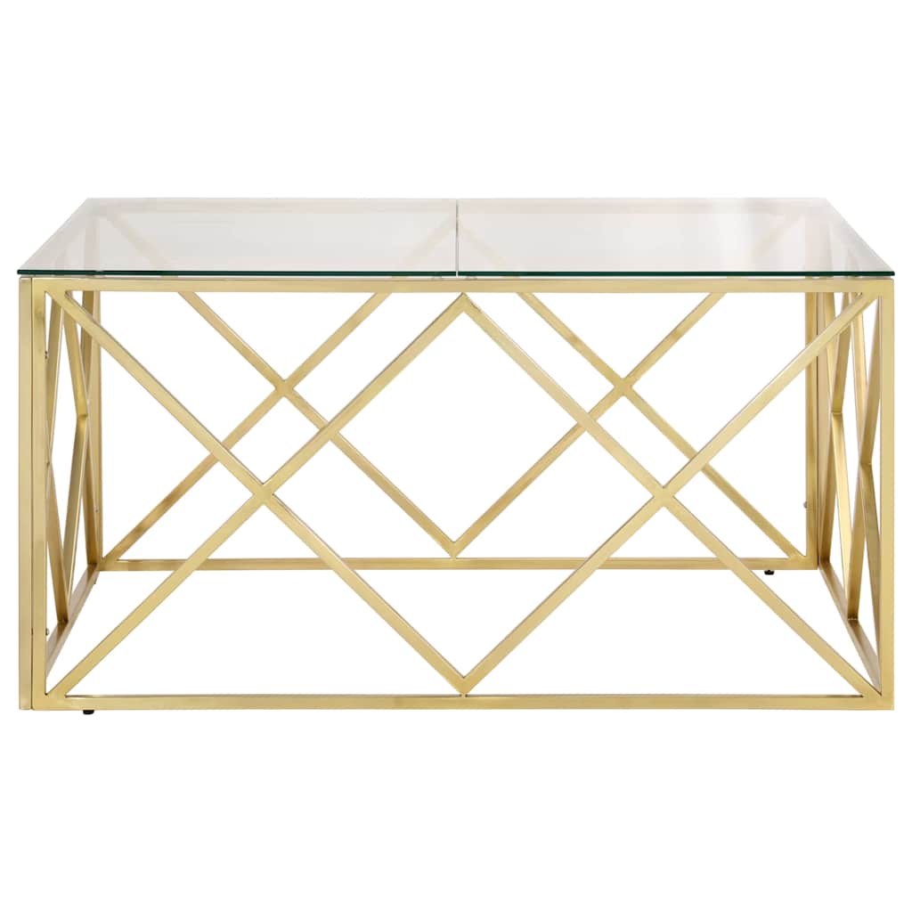 vidaXL Coffee Table Gold Stainless Steel and Tempered Glass 4