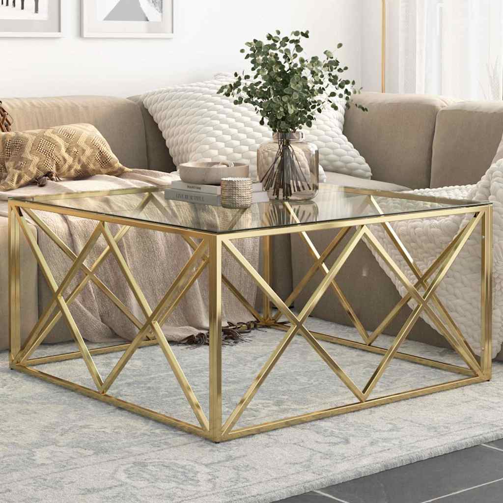 vidaXL Coffee Table Gold Stainless Steel and Tempered Glass 1