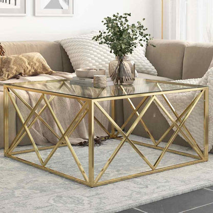 vidaXL Coffee Table Gold Stainless Steel and Tempered Glass 1