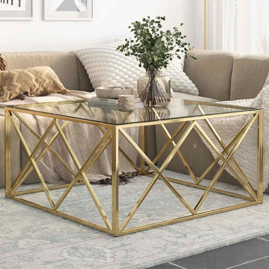 vidaXL Coffee Table Gold Stainless Steel and Tempered Glass 1