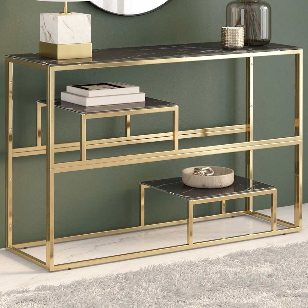 Console Table Stainless Steel and Tempered Gold and black