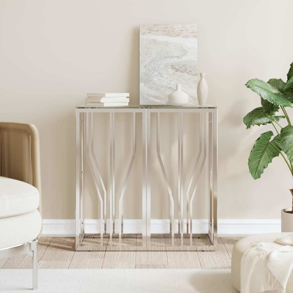 Console Table 70x30x70 cm Stainless Steel Silver Glass