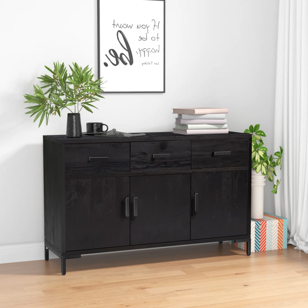 vidaXL Sideboard Black 110x35x70 cm Solid Pinewood 1