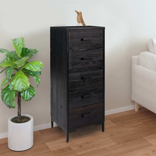 Chest of Drawers 42x35x110 cm Solid Pinewood Black