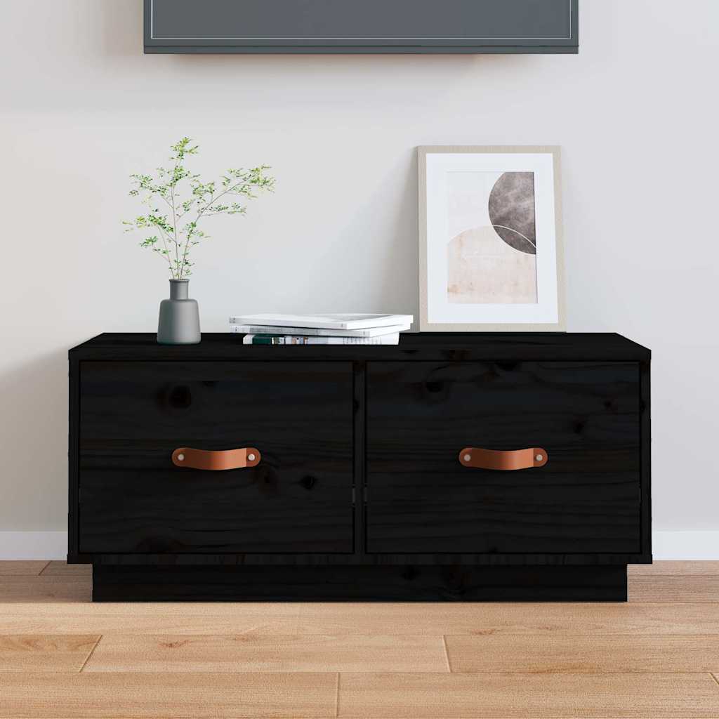 TV Cabinet 80x34x35 cm Solid Wood Pine Black