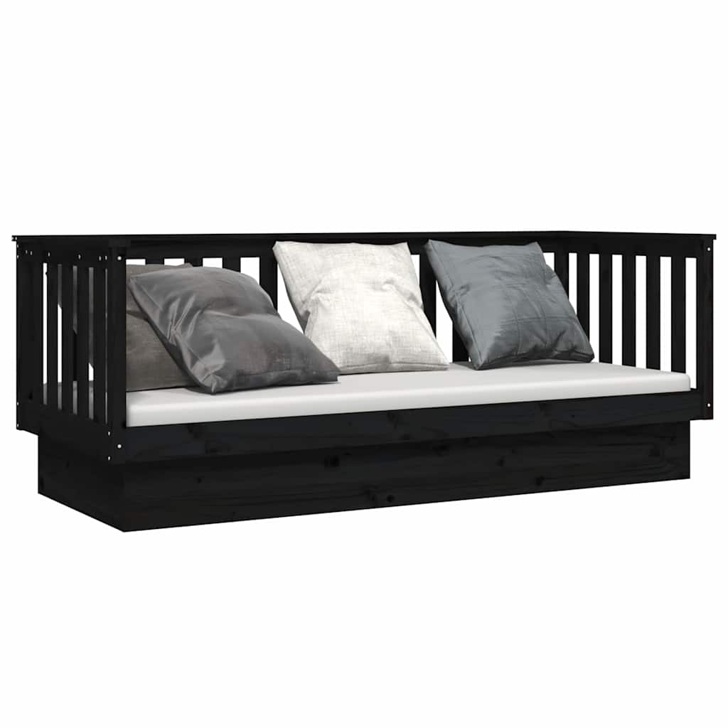 Day Bed without Mattress Solid Wood Pine Black