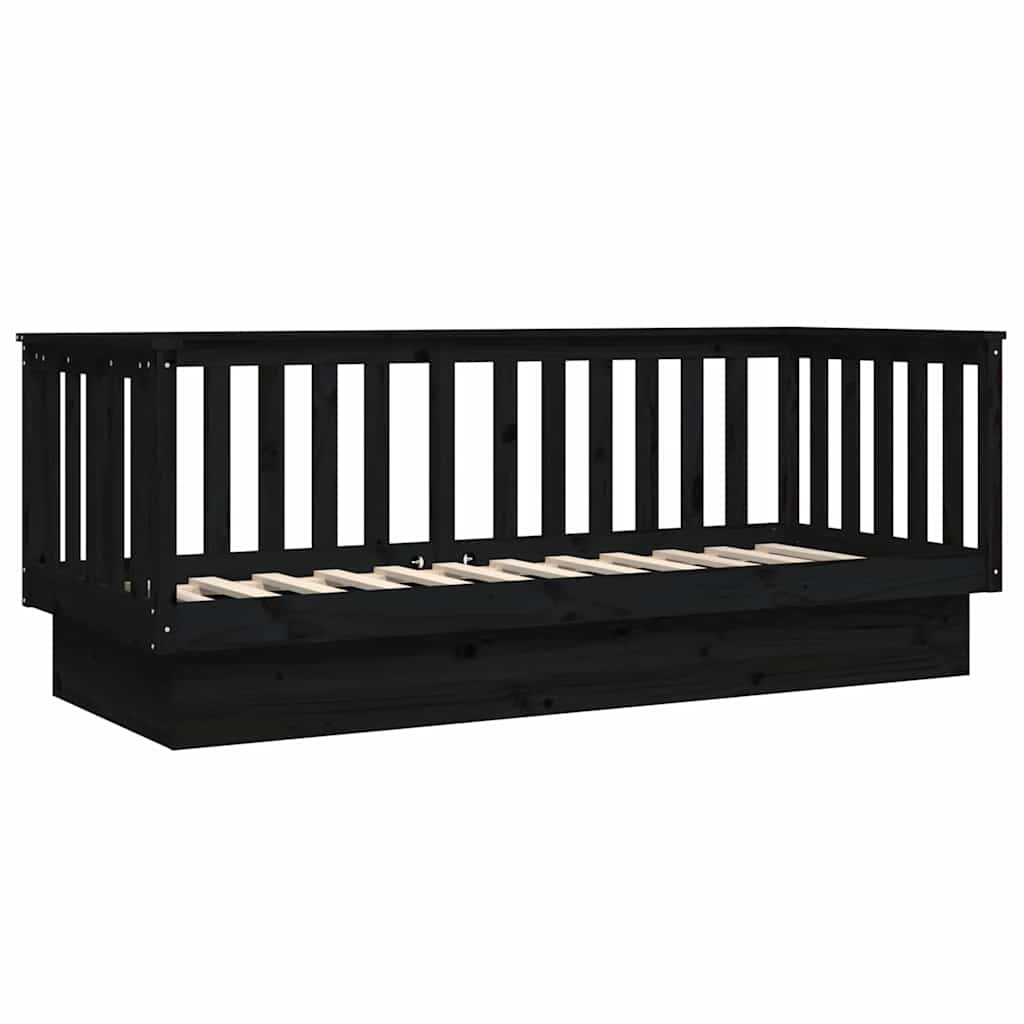 Day Bed without Mattress Solid Wood Pine Black
