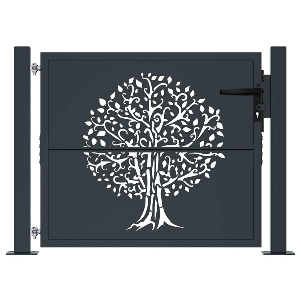 vidaXL Garden Gate Anthracite 100x100 cm Steel Tree Design 3
