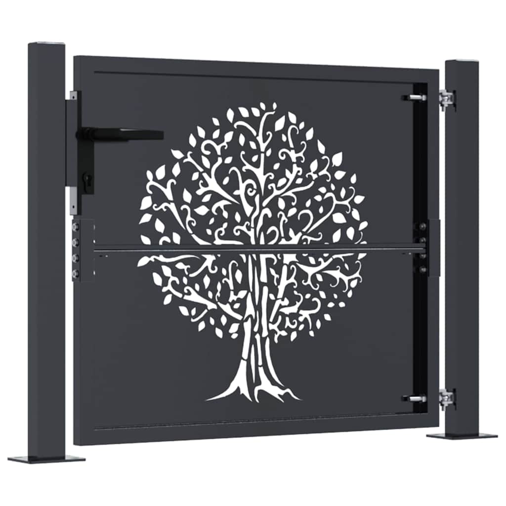 vidaXL Garden Gate Anthracite 100x100 cm Steel Tree Design 4
