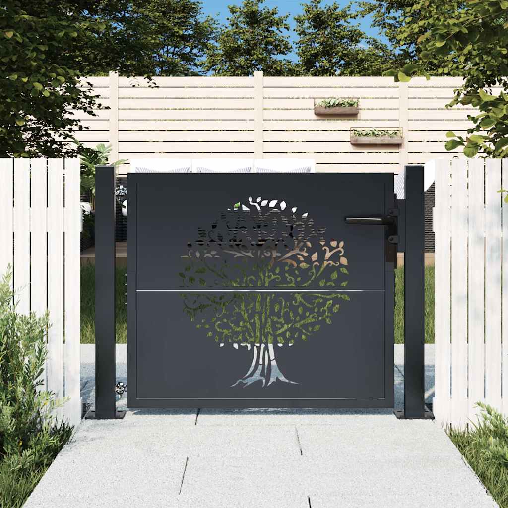 vidaXL Garden Gate Anthracite 100x100 cm Steel Tree Design 1