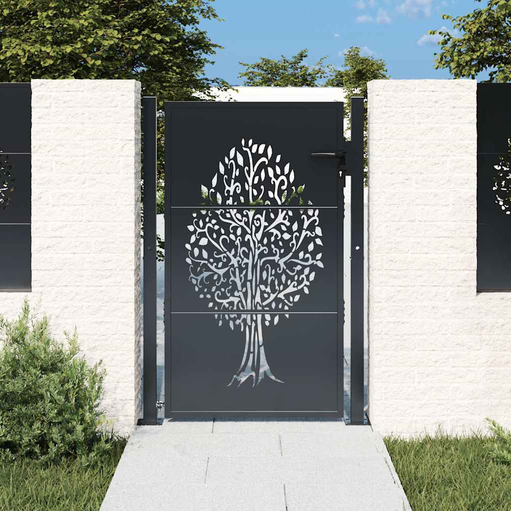 vidaXL Garden Gate Anthracite Steel Tree Design