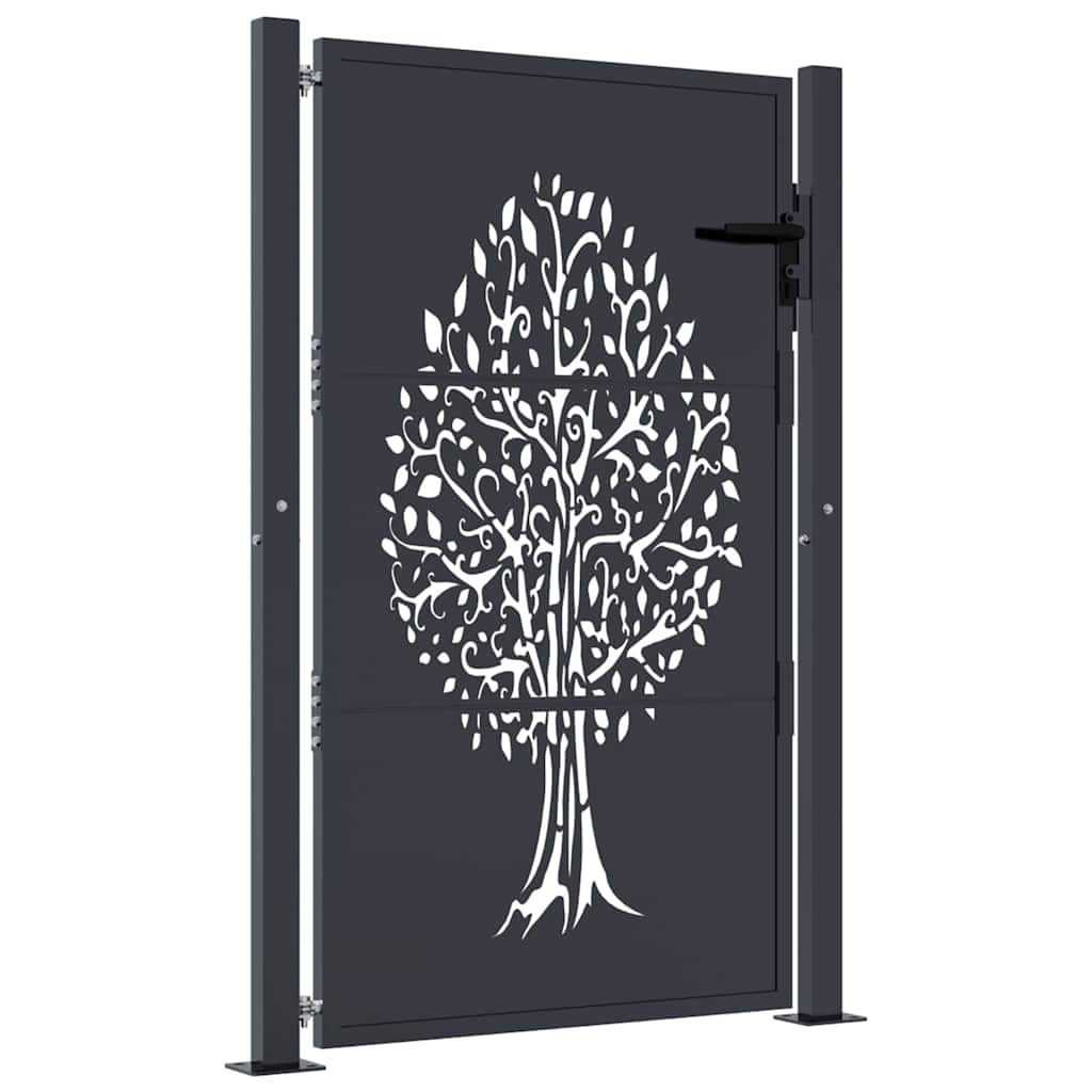 vidaXL Garden Gate Anthracite 100x150 cm Steel Tree Design 2
