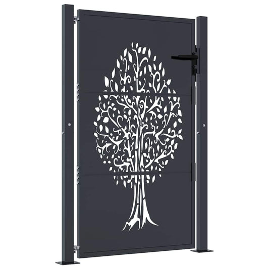 vidaXL Garden Gate Anthracite 100x150 cm Steel Tree Design 2
