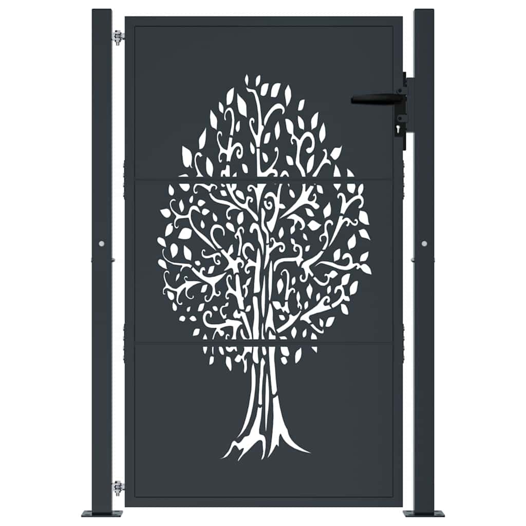 vidaXL Garden Gate Anthracite 100x150 cm Steel Tree Design 3