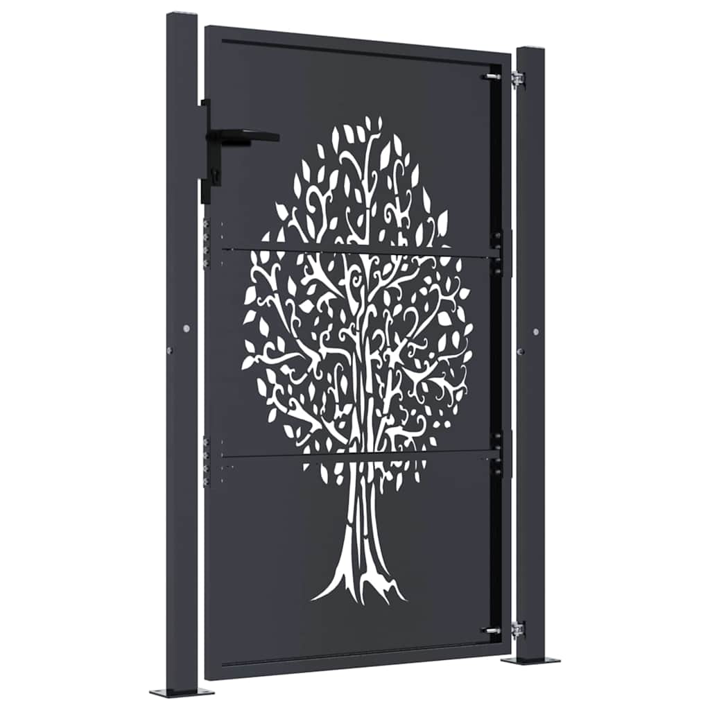 vidaXL Garden Gate Anthracite 100x150 cm Steel Tree Design 4