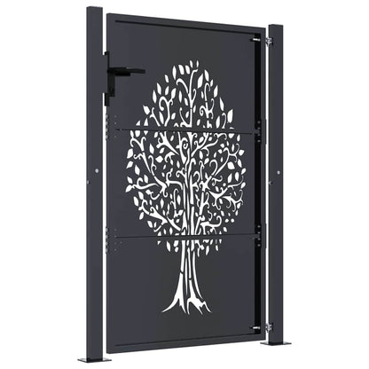 vidaXL Garden Gate Anthracite 100x150 cm Steel Tree Design 4