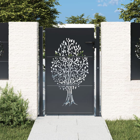 vidaXL Garden Gate Anthracite 100x150 cm Steel Tree Design 1