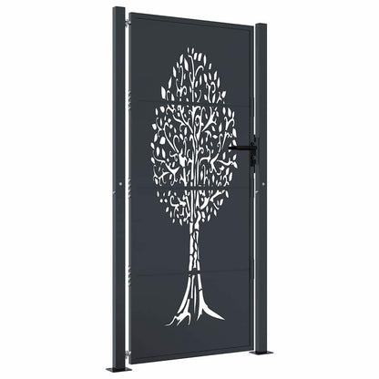 vidaXL Garden Gate Anthracite 100x175 cm Steel Tree Design 2