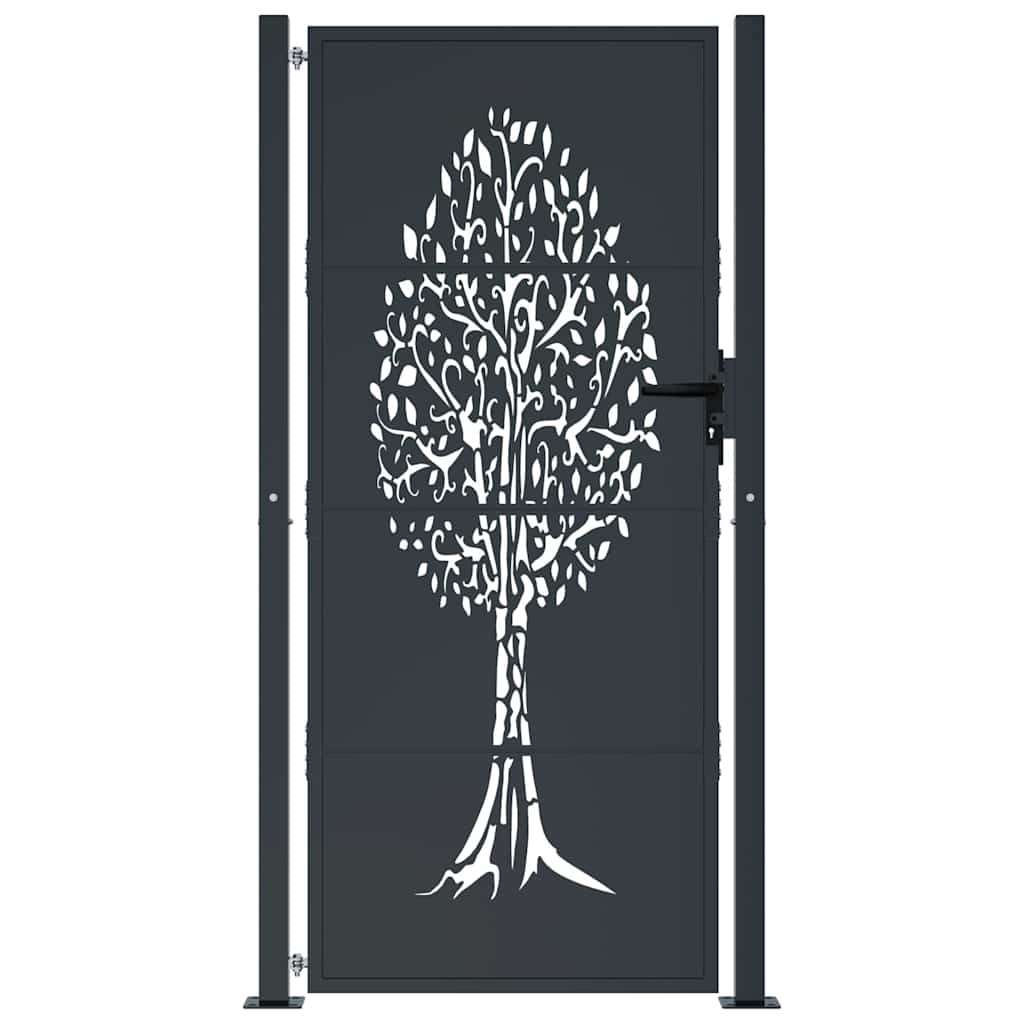 vidaXL Garden Gate Anthracite 100x175 cm Steel Tree Design 3