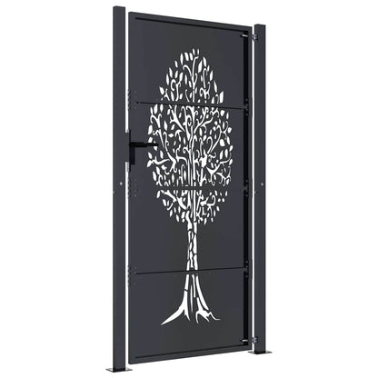 vidaXL Garden Gate Anthracite 100x175 cm Steel Tree Design 4