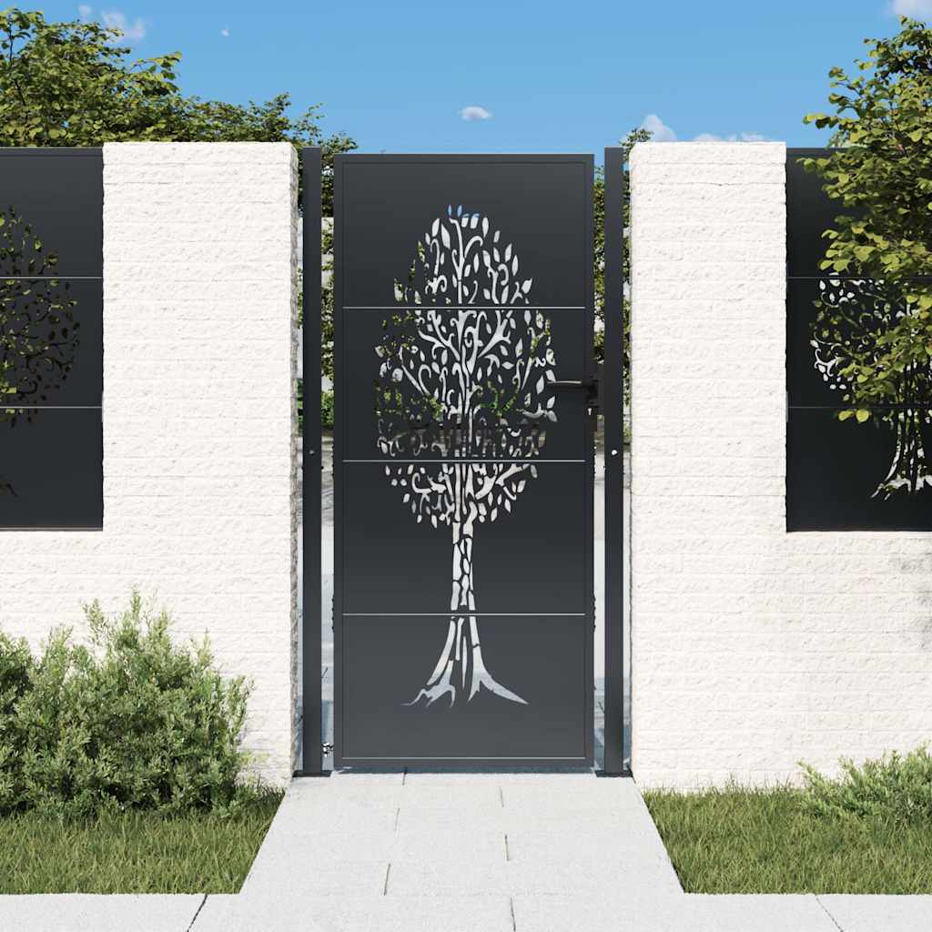 vidaXL Garden Gate Anthracite 100x175 cm Steel Tree Design 1