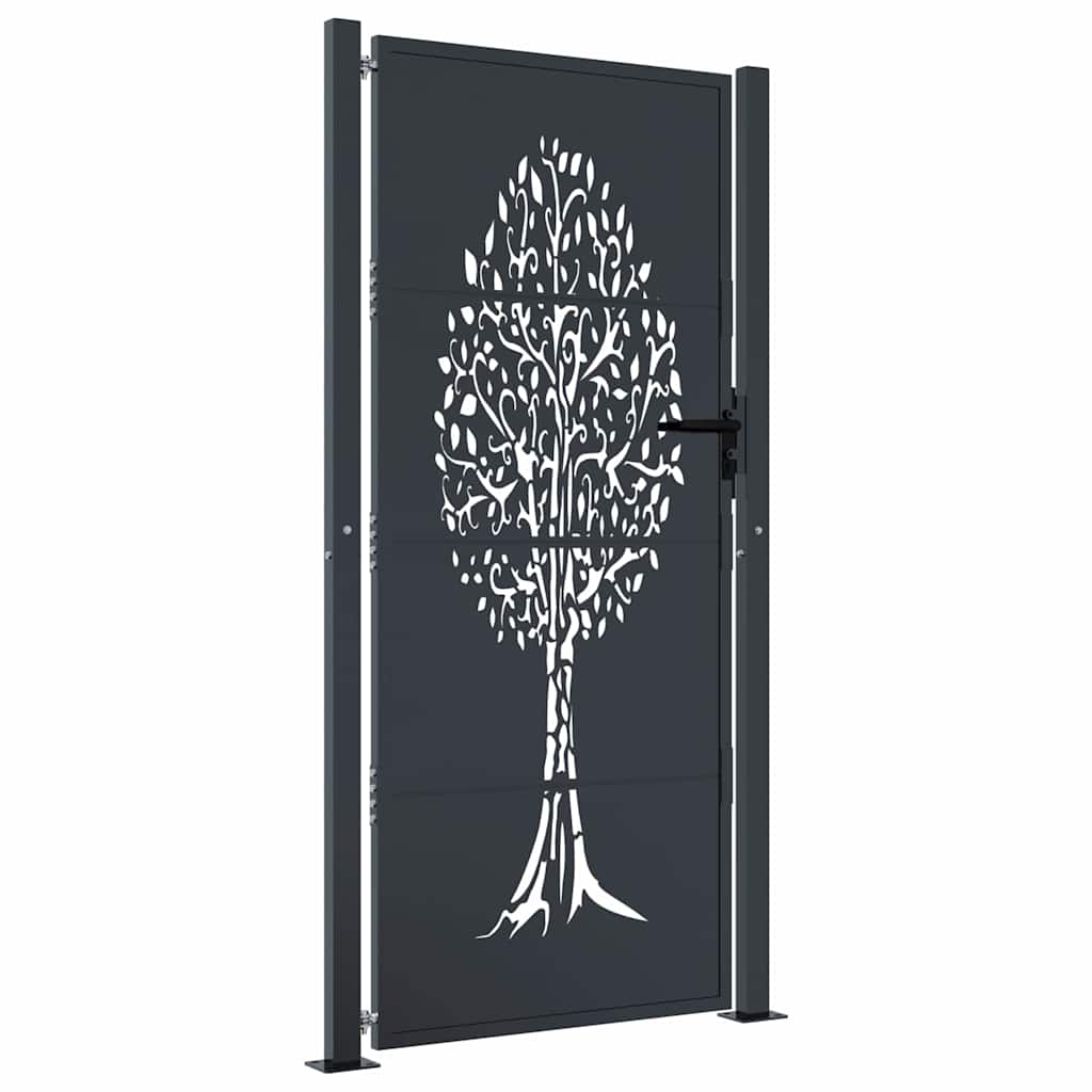 vidaXL Garden Gate Anthracite 100x200 cm Steel Tree Design 2