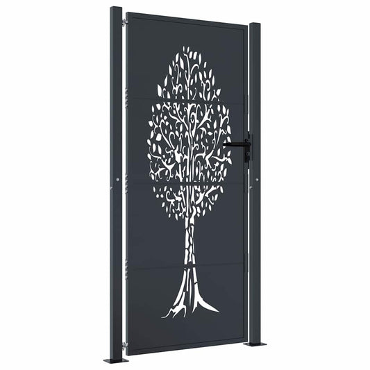vidaXL Garden Gate Anthracite 100x200 cm Steel Tree Design 2