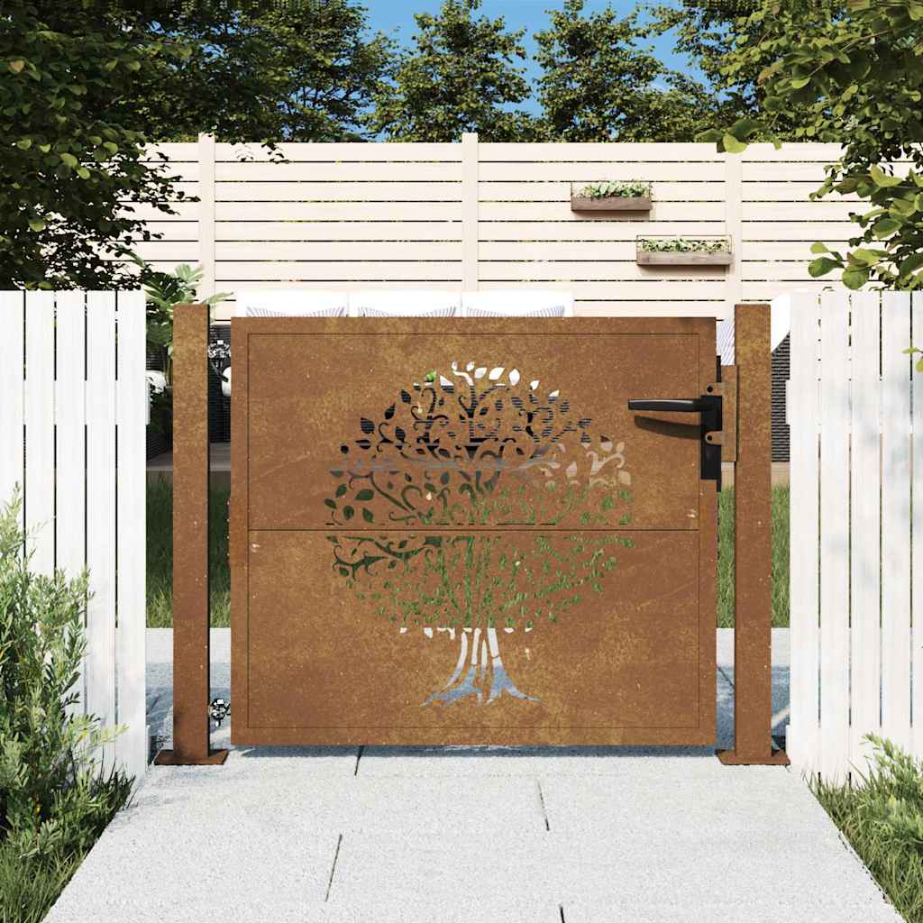 vidaXL Garden Gate Corten Steel Tree Design