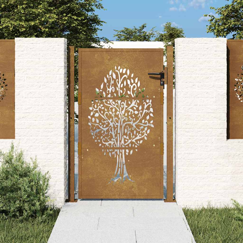 vidaXL Garden Gate Corten Steel Tree Design