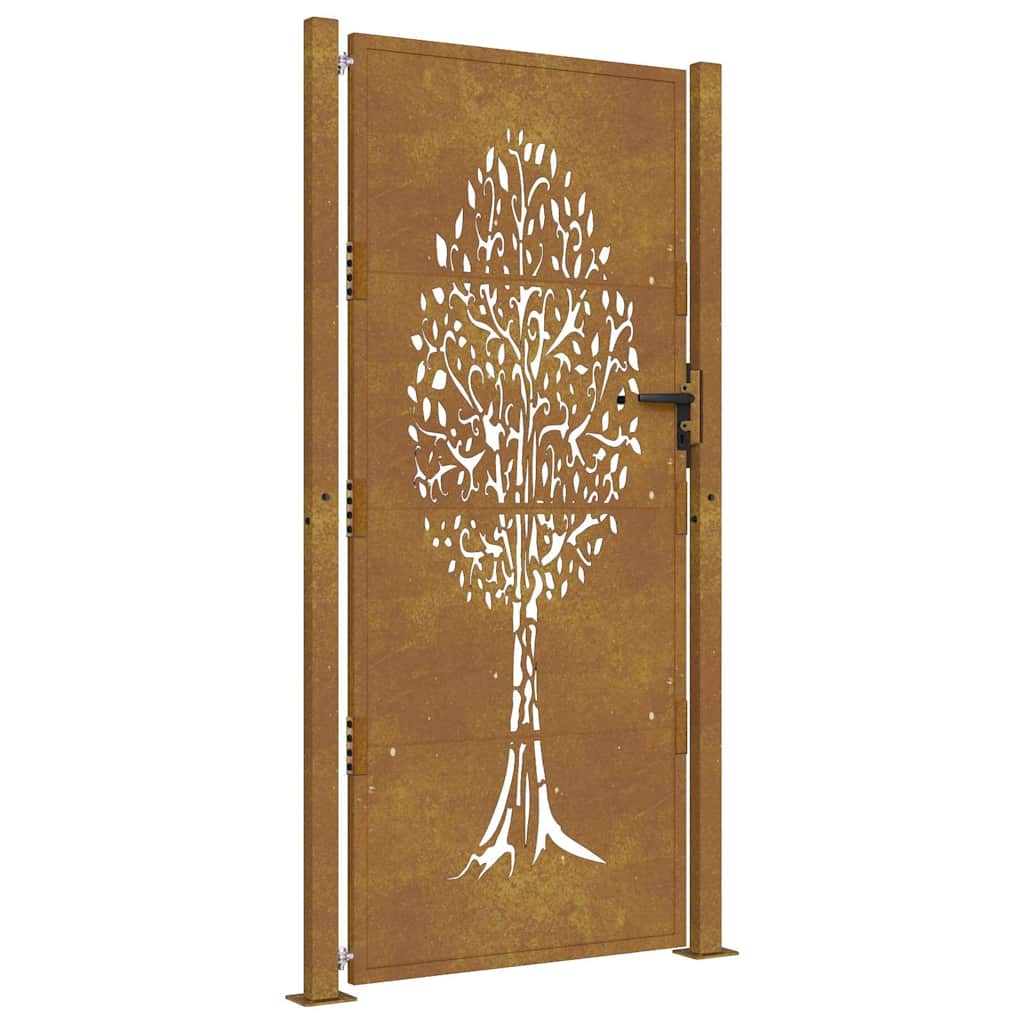 vidaXL Garden Gate 100x200 cm Corten Steel Tree Design 2
