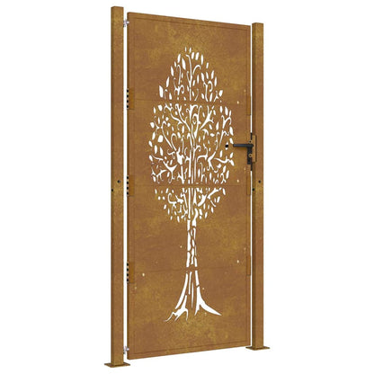 vidaXL Garden Gate 100x200 cm Corten Steel Tree Design 2