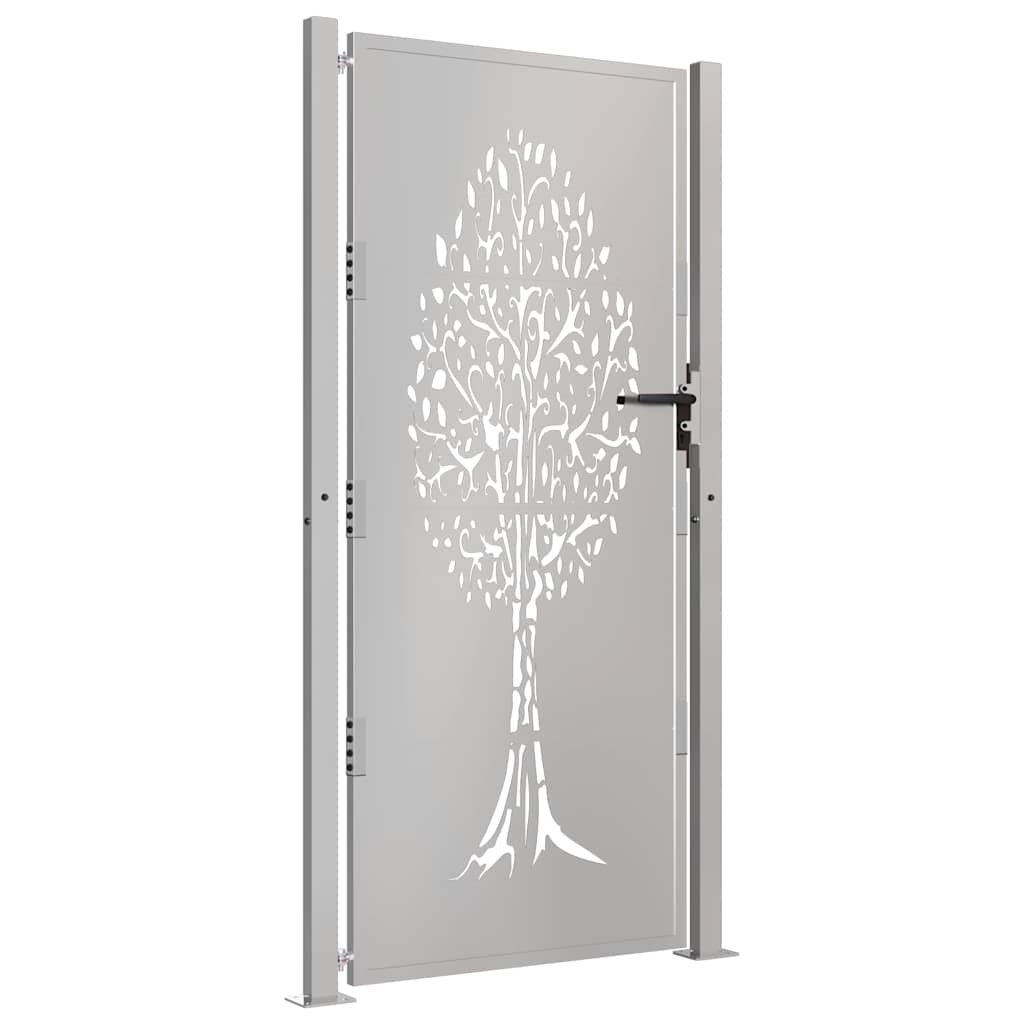 vidaXL Garden Gate 100x200 cm Corten Steel Tree Design 3