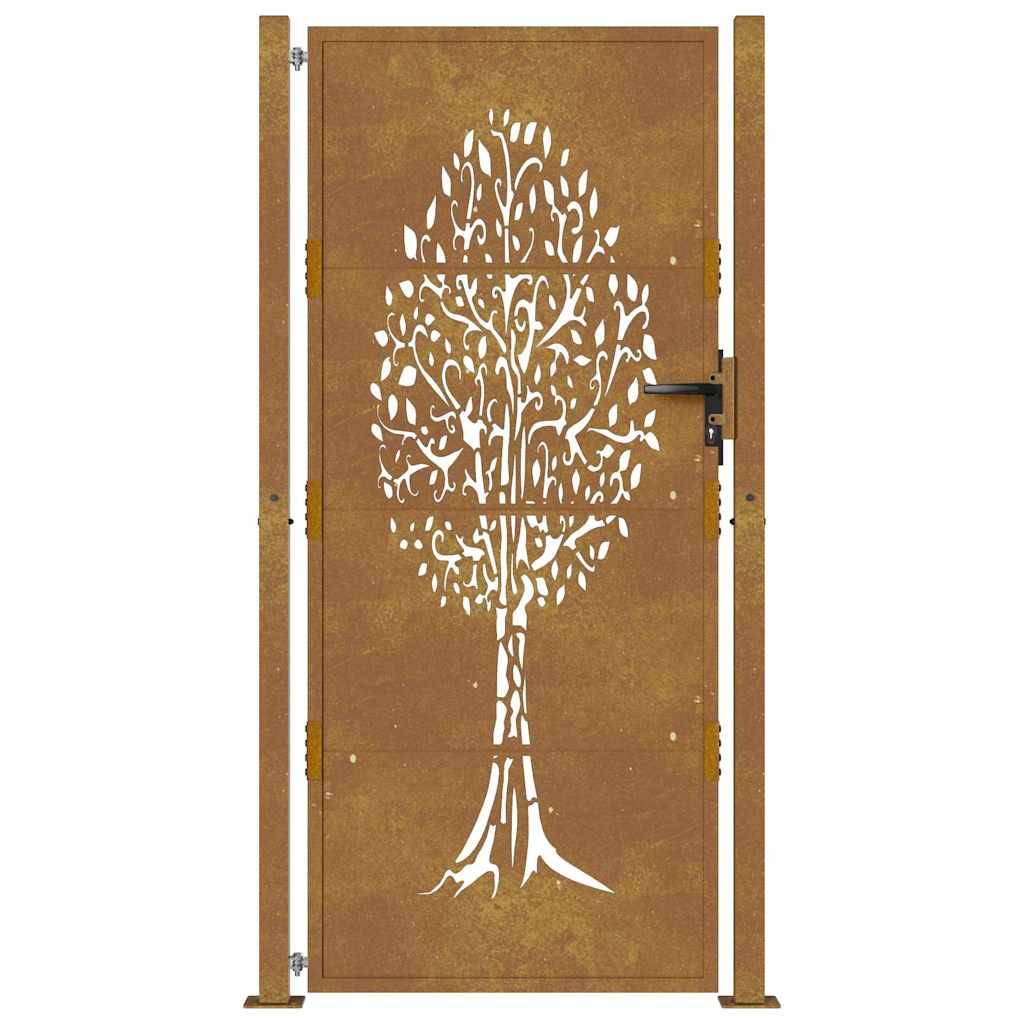 vidaXL Garden Gate 100x200 cm Corten Steel Tree Design 4