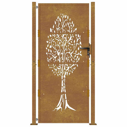 vidaXL Garden Gate 100x200 cm Corten Steel Tree Design 4
