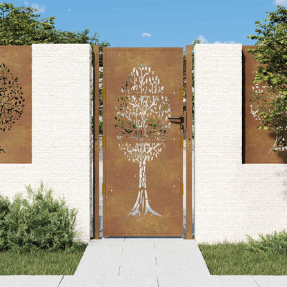 vidaXL Garden Gate 100x200 cm Corten Steel Tree Design 1