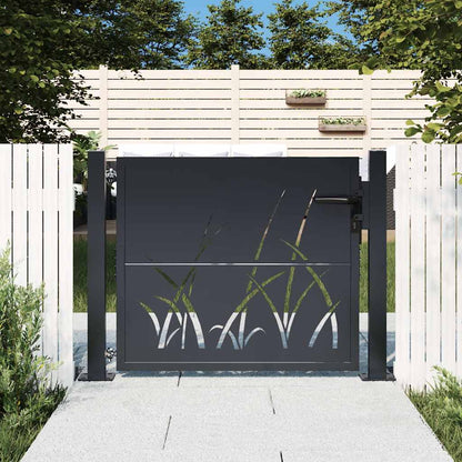 vidaXL Garden Gate Anthracite Steel Grass Design