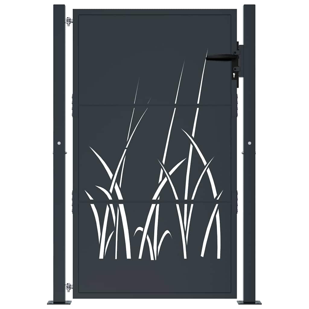 vidaXL Garden Gate Anthracite 100x150 cm Steel Grass Design 3
