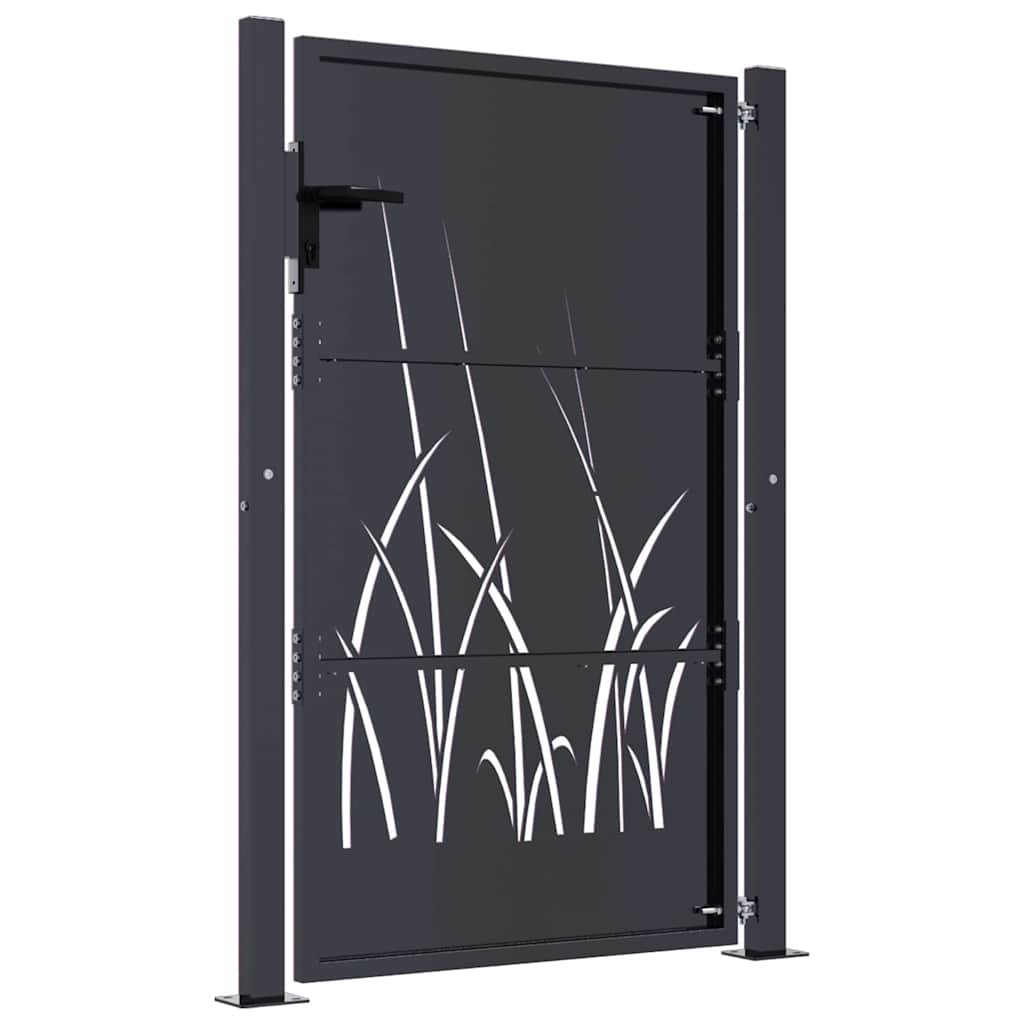 vidaXL Garden Gate Anthracite 100x150 cm Steel Grass Design 4